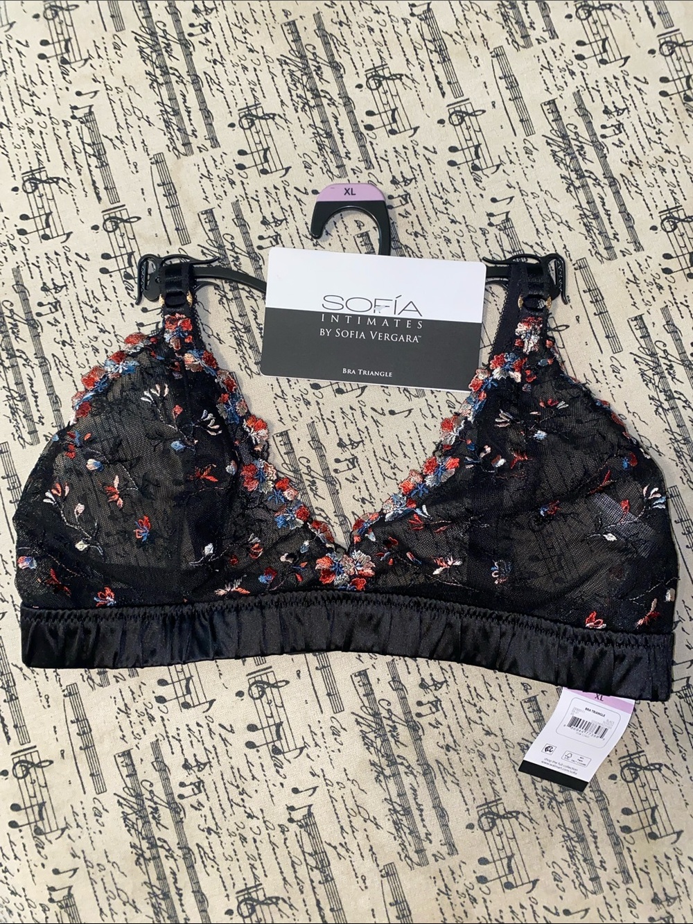 sofia by sofia vergara Black Floral Embroidered Triangle Bralette